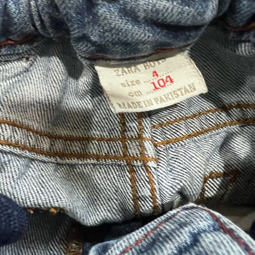 Zara Boys Distressed Patchwork Jeans Size 104 Blue Elastic Waist - Picture 9 of 12